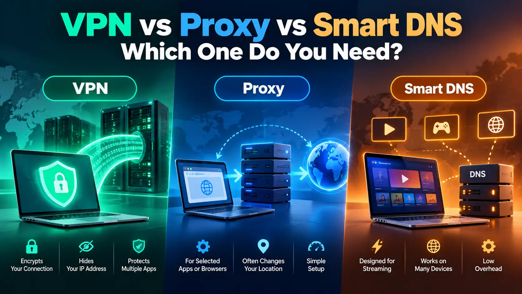 VPN vs Proxy vs Smart DNS: Which One Do You Need?